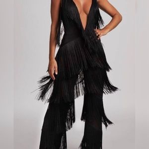 Meshki Malia Fringe Jumpsuit in Black